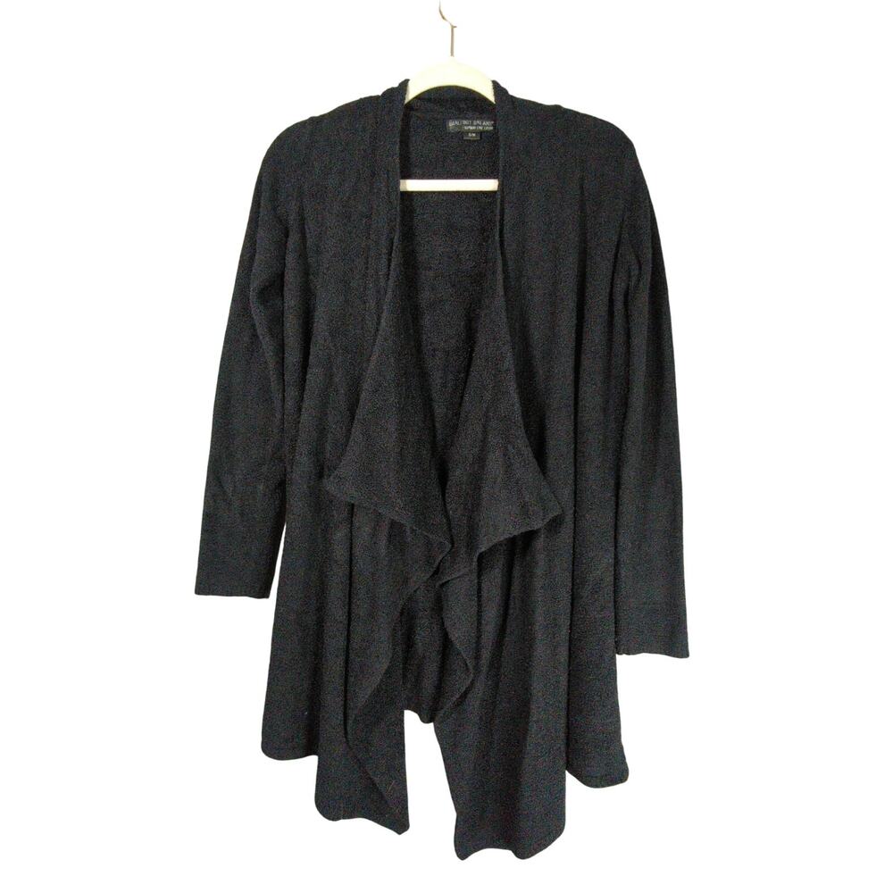 Barefoot Dreams Bamboo Chic Lite Cardigan S/M Black Sweater Waterfall Open Front